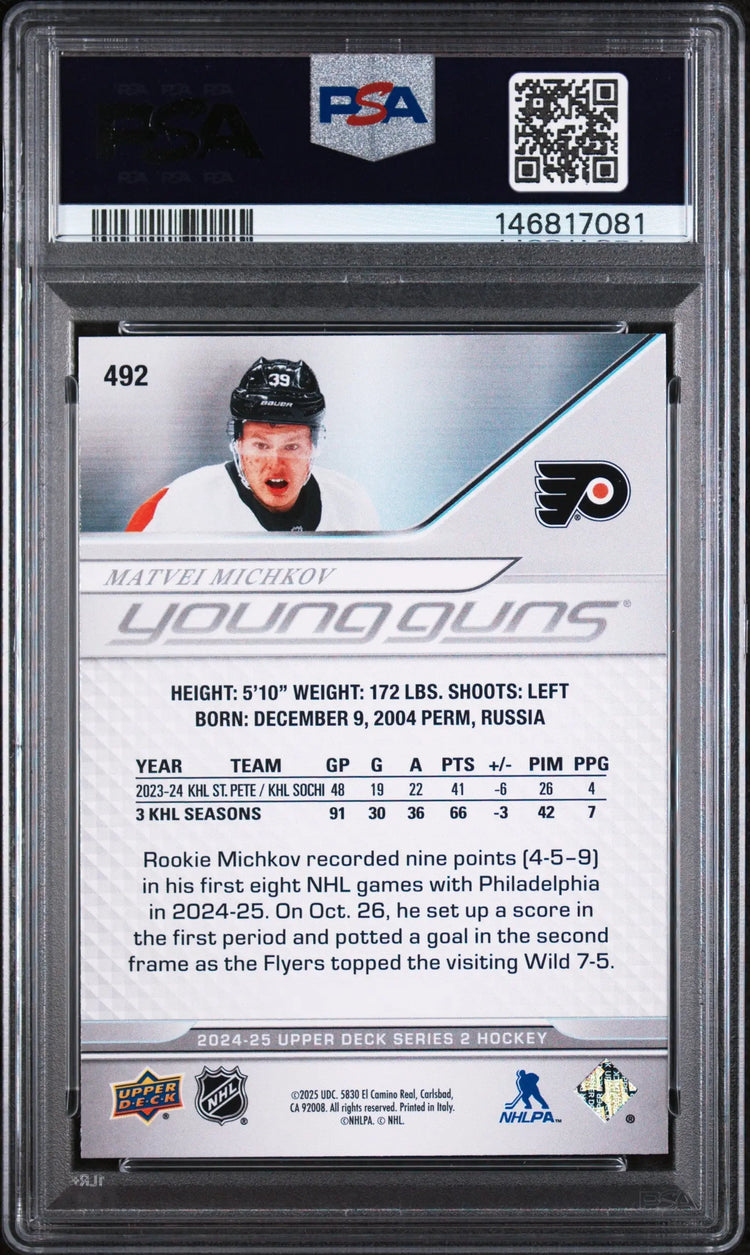 2024-25 Upper Deck Series 2 Matvei Michkov Young Guns RC Rookie #492 PSA 8 