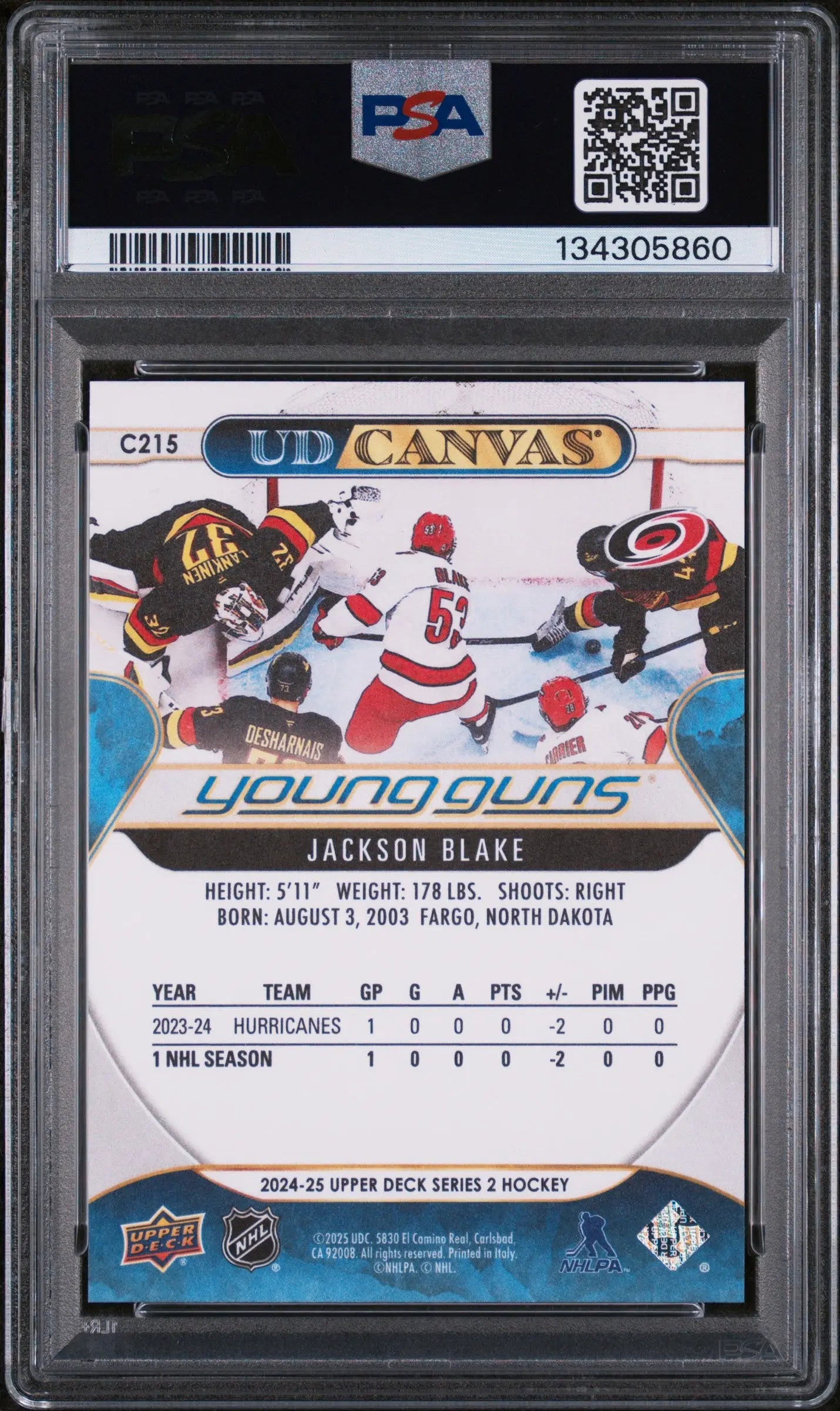 2024-25 Upper Deck Series 2 UD Canvas Young Guns RC Jackson Blake #C215 PSA 10 
