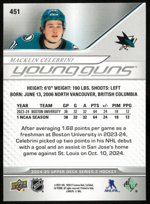 2024-25 Upper Deck Series 2 Young Guns Rookie Macklin Celebrini 