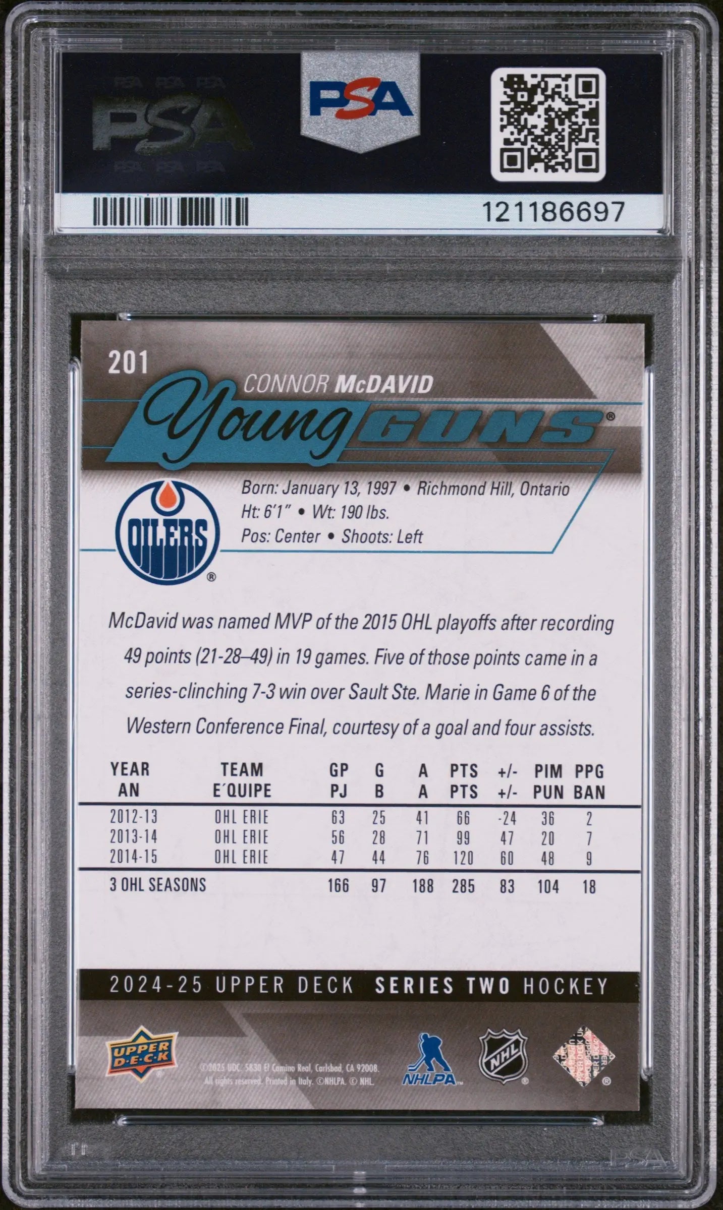 2024-25 Upper Deck Series Two Young Guns Renewed Connor McDavid #201 PSA 10 
