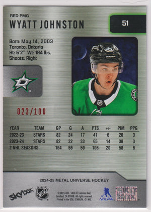 2024-25 Upper Deck Skybox Metal Universe Wyatt Johnston Red PMG /100 