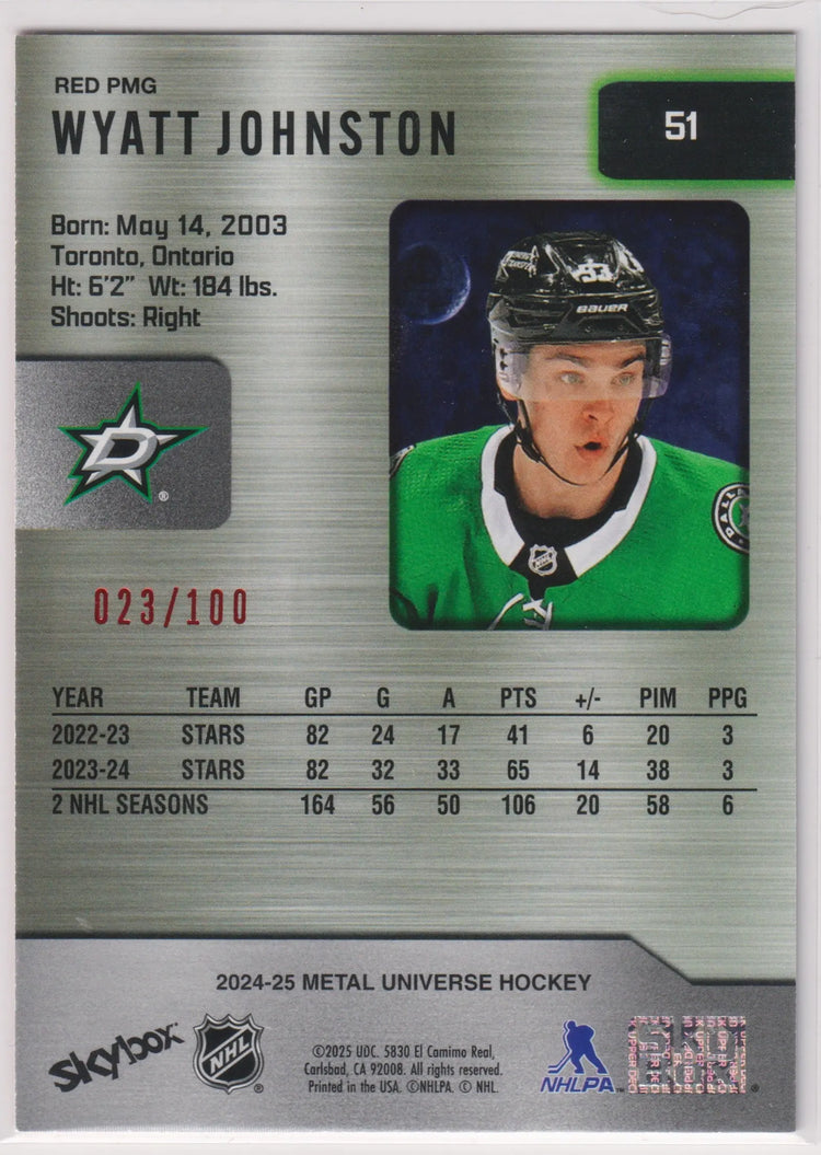 2024-25 Upper Deck Skybox Metal Universe Wyatt Johnston Red PMG /100 