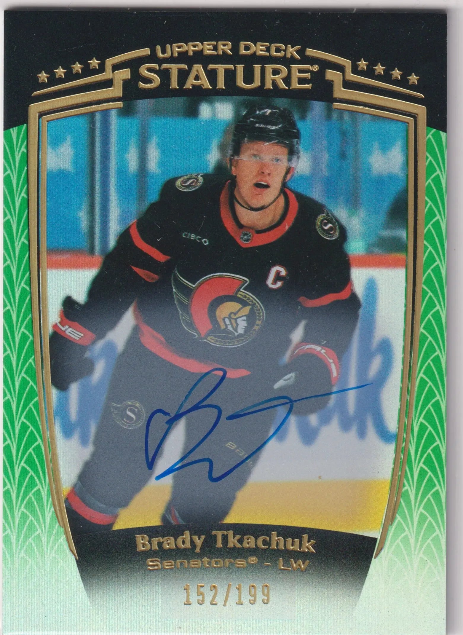2024-25 Upper Deck Stature Autograph Brady Tkachuk Auto Green /199 