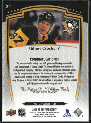 2024-25 Upper Deck Stature Autograph Patch Sidney Crosby Red /25 