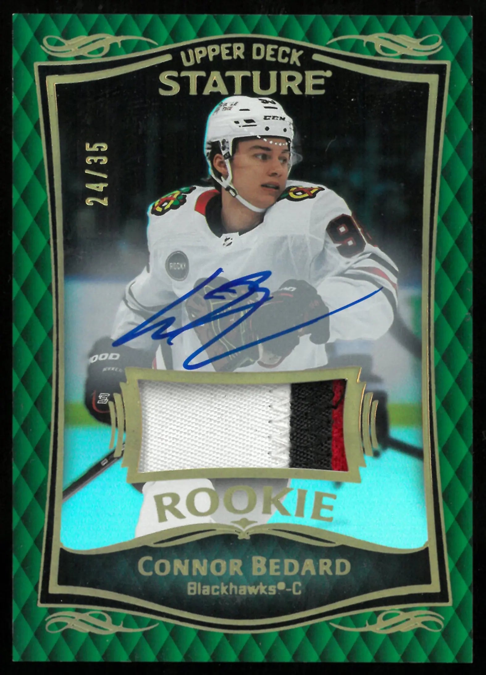 Connor Bedard Rookie Card 2024-25: Upper Deck Green Patch Auto