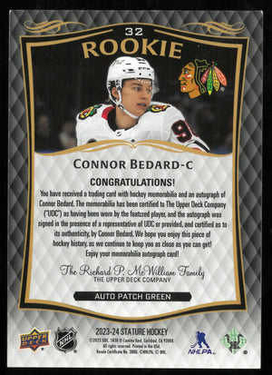 2024-25 Upper Deck Stature Connor Bedard RC Rookie Green Patch Auto /35 