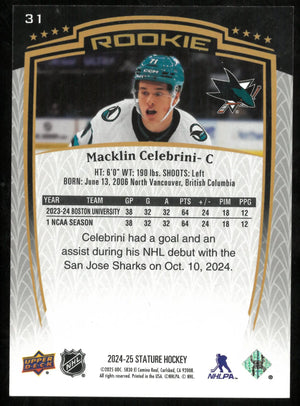 2024-25 Upper Deck Stature Hockey Rookie Macklin Celebrini /999 