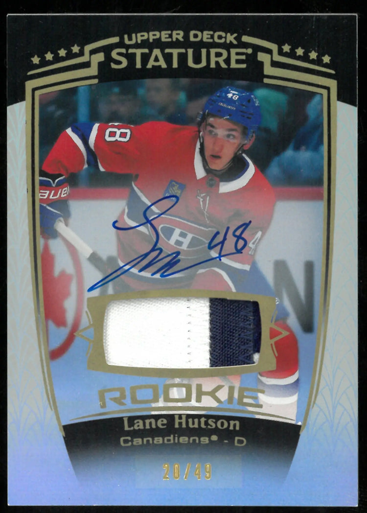 2024-25 Upper Deck Stature  Lane Hutson RC Rookie 2 Color Patch Auto /49 