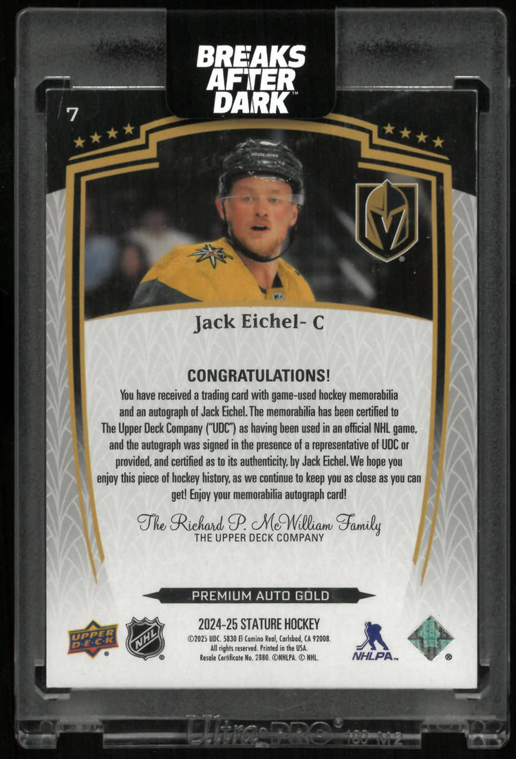 2024-25 Upper Deck Stature Premium Autograph Gold Jack Eichel Auto Patch /5 