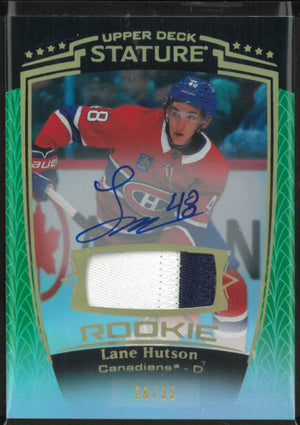 2024-25 Upper Deck Stature Rookie Patch Autograph Lane Hutson Auto Green /35 RC 