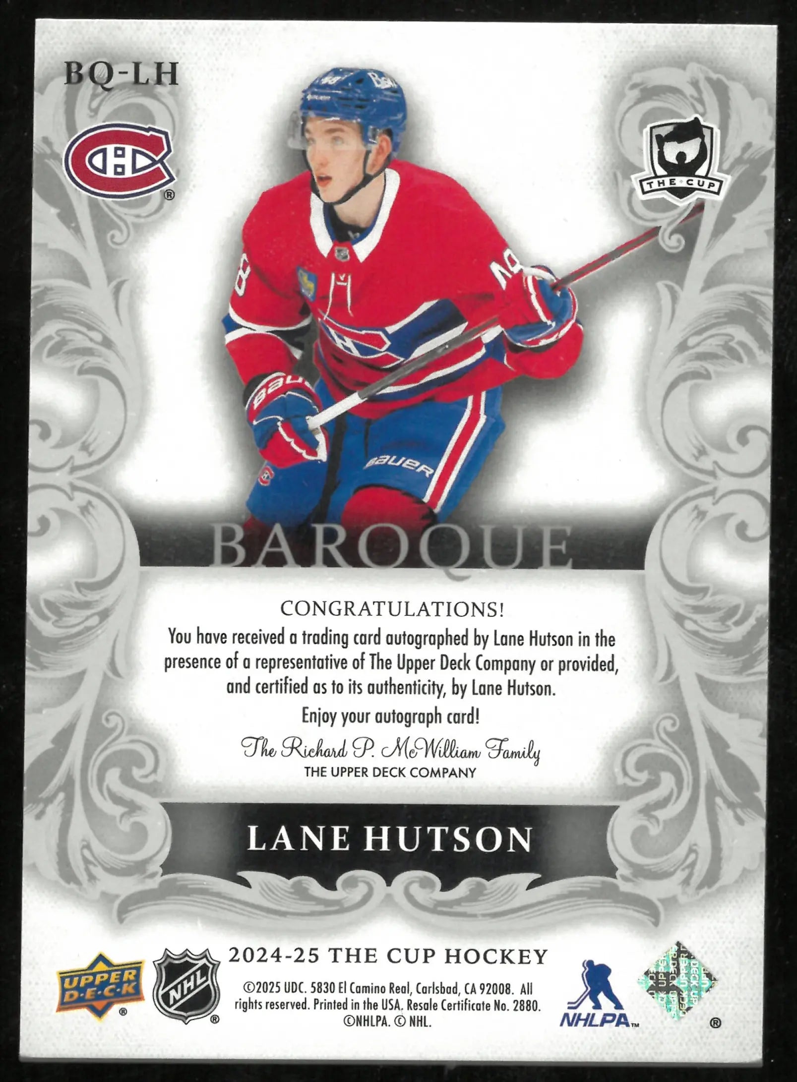 2024-25 Upper Deck The Cup Baroque Rookie Auto Lane Hutson /99 