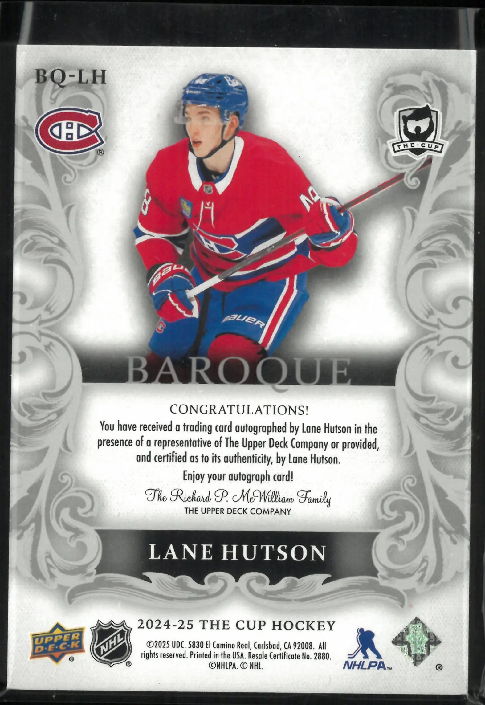 2024-25 Upper Deck The Cup Baroque Rookie Lane Hutson Autograph Auto RC /99 