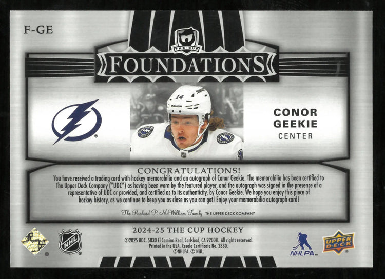2024-25 Upper Deck The Cup Conor Geekie Quad Foundations Patch Auto /5 