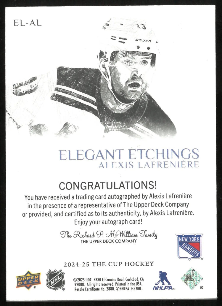 2024-25 Upper Deck The Cup Elegant Etchings Auto Alexis Lafreniere 