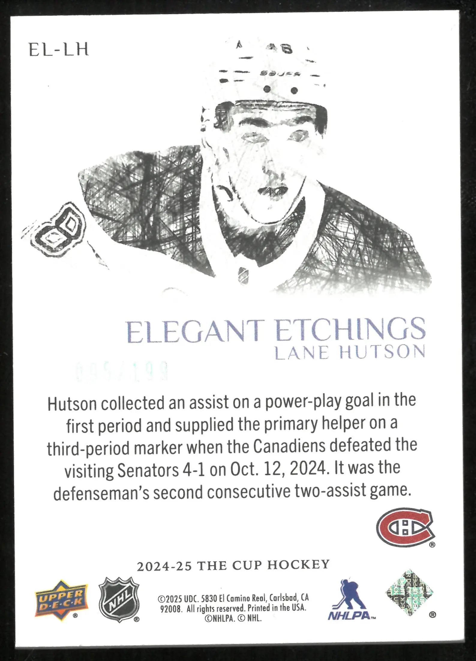 2024-25 Upper Deck The Cup Elegant Etchings Rookie Lane Hutson /199 