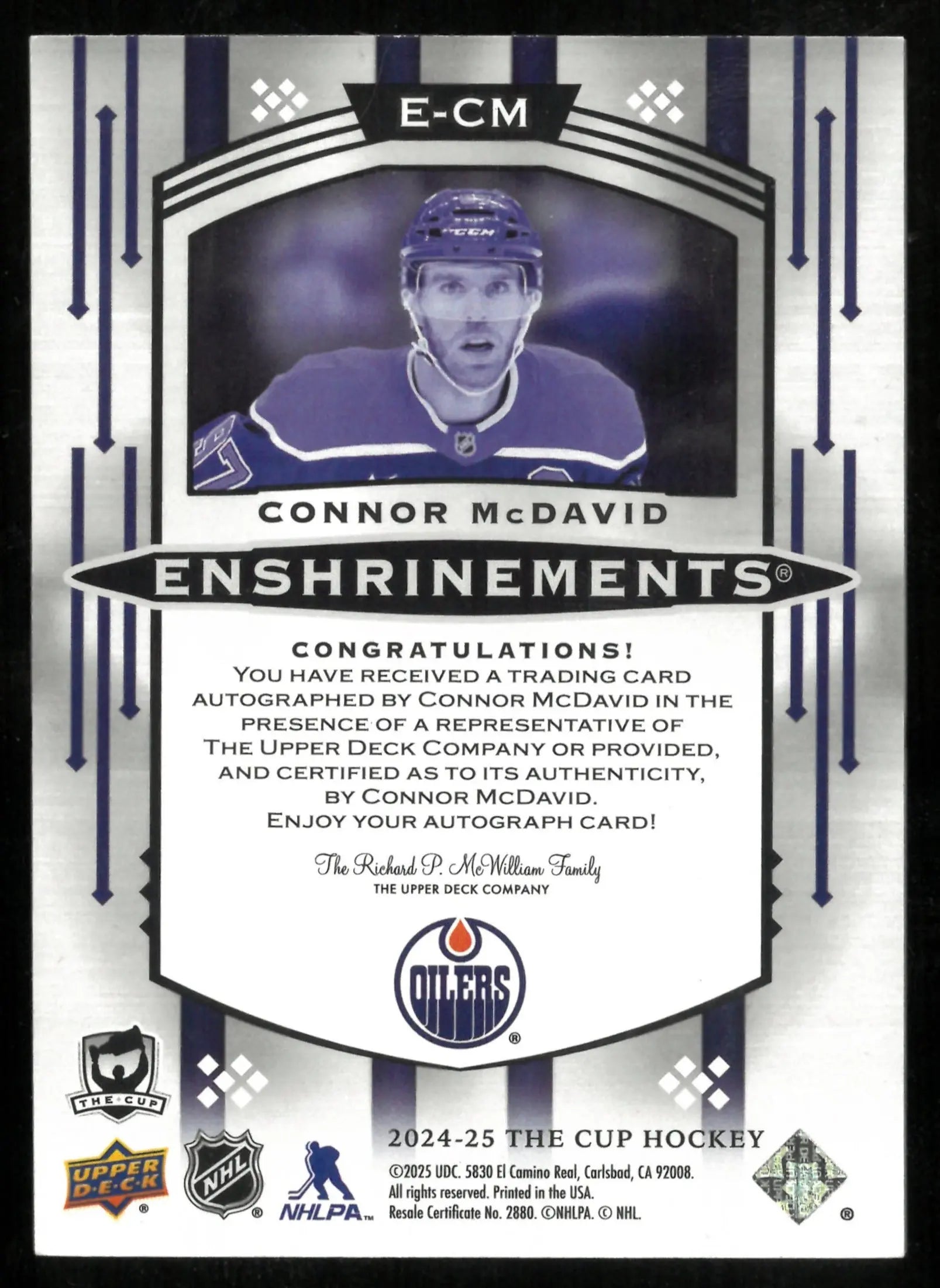2024-25 Upper Deck The Cup Enshrinements Auto Connor McDavid /25 