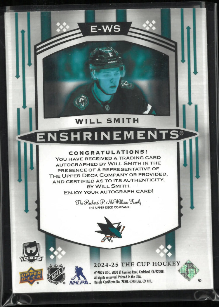 2024-25 Upper Deck The Cup Enshrinements Will Smith Autograph /99 