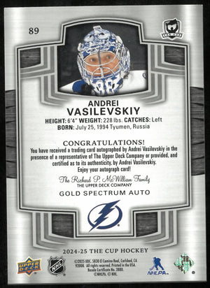 2024-25 Upper Deck The Cup Gold Auto Andrei Vasilevskiy /12 12/12 