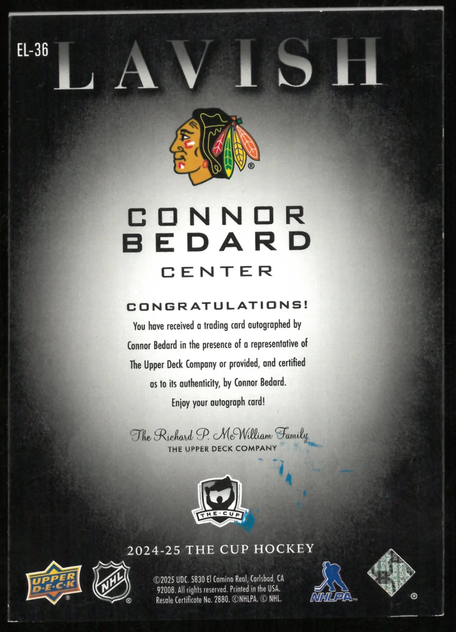 2024-25 Upper Deck The Cup Hockey Lavish Auto Connor Bedard /25 