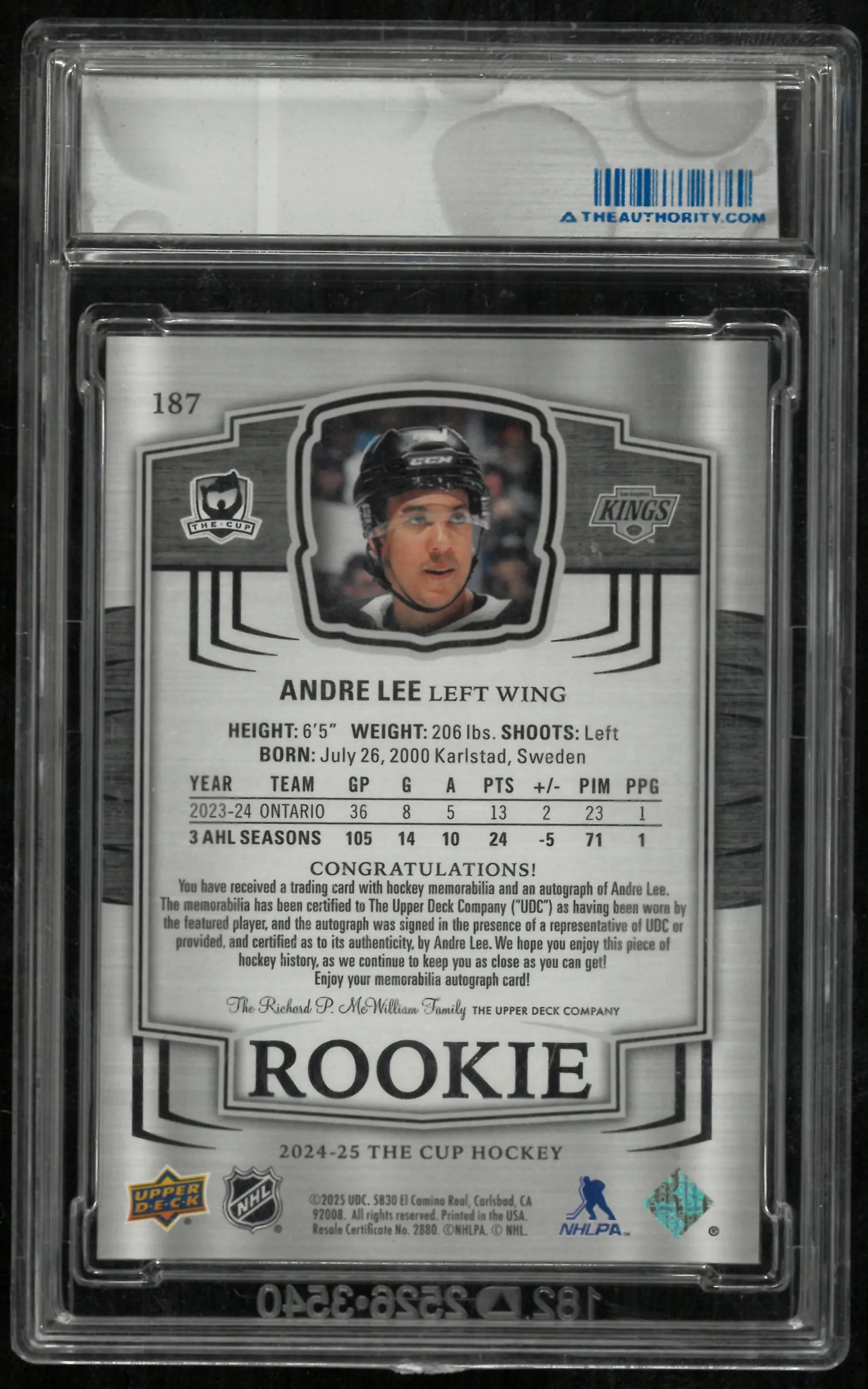 2024-25 Upper Deck The Cup Hockey Rookie Patch Auto Andre Lee /249 