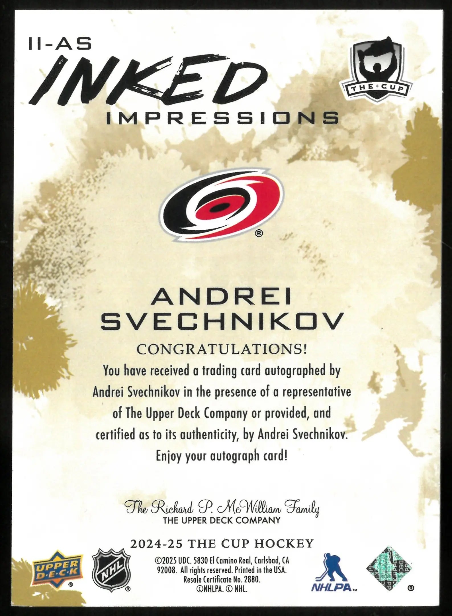 2024-25 Upper Deck The Cup Inked Impressions Andrei Svechnikov /50 
