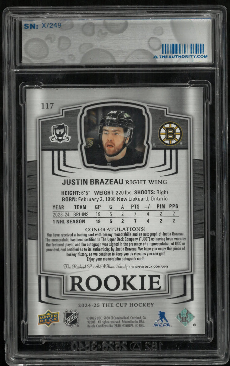 2024-25 Upper Deck The Cup Justin Brazeau RC Rookie Patch Auto /249 