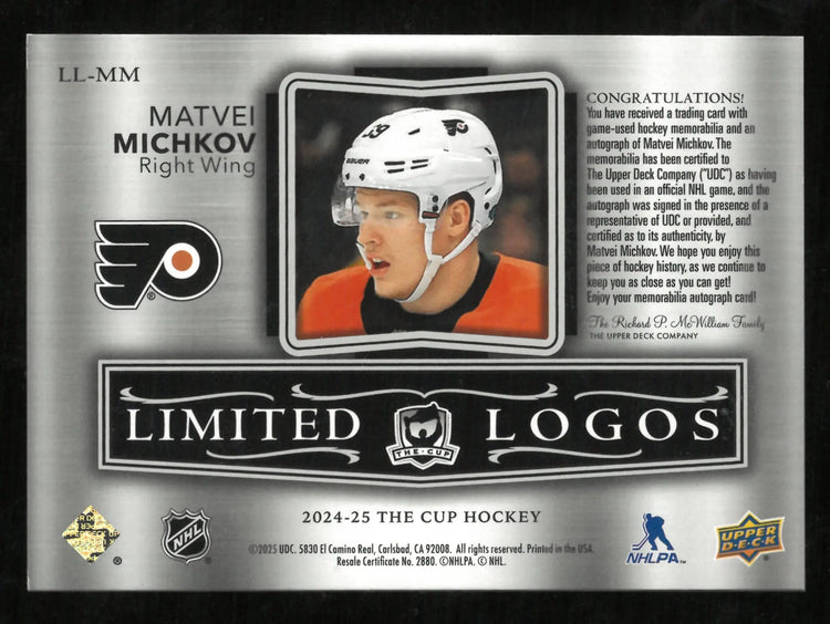 2024-25 Upper Deck The Cup Limited Logos Matvei Michkov Auto Patch /50 