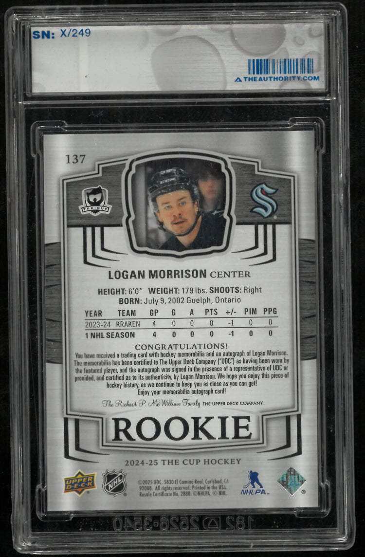 2024-25 Upper Deck The Cup Logan Morrison RC Rookie Patch Auto /249 