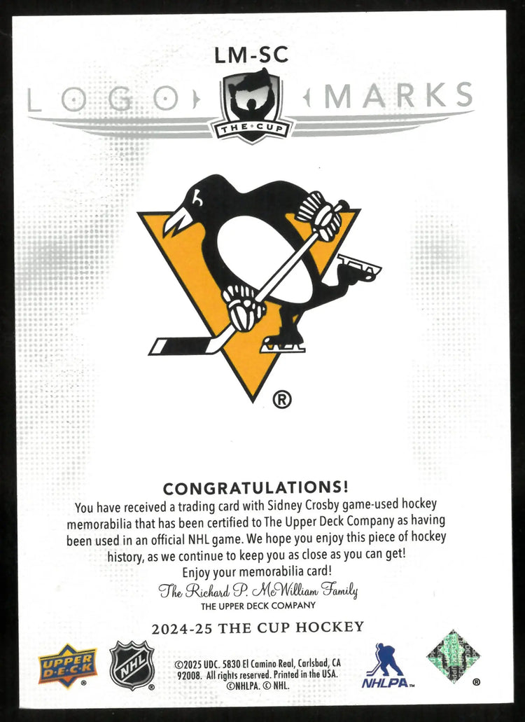 2024-25 Upper Deck The Cup Logo Marks Patch Sidney Crosby /99 