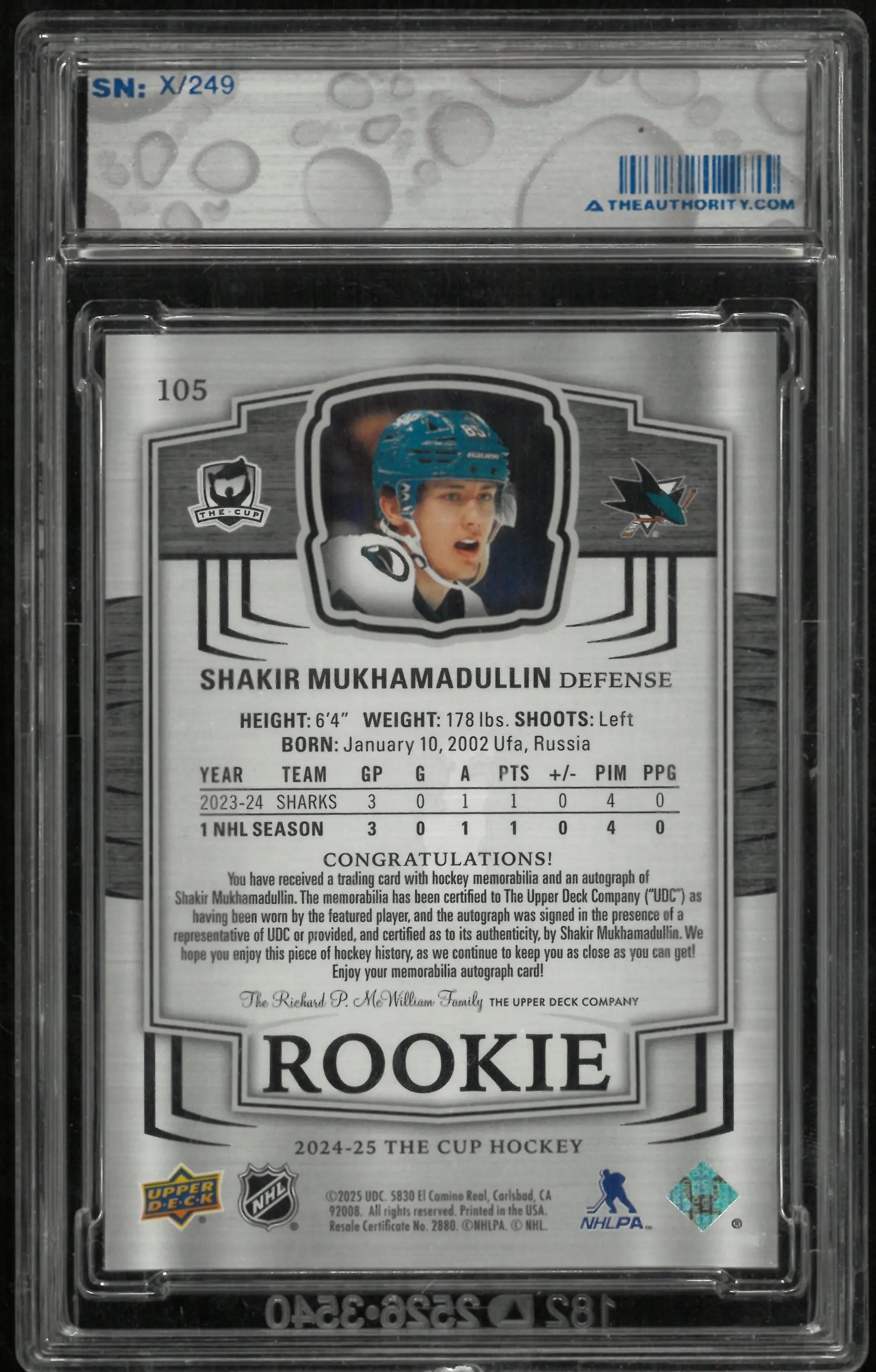2024-25 Upper Deck The Cup Rookie Auto Patch Shakir Mukhamadullin /249 