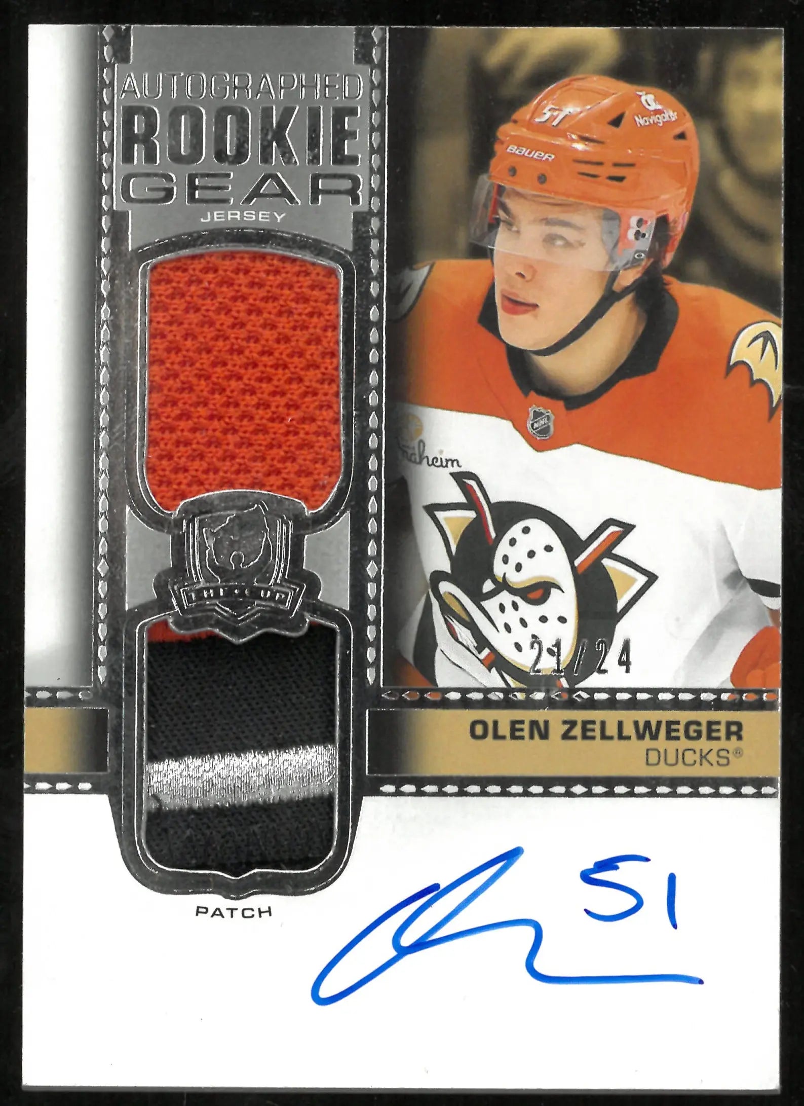 Olen Patch 2024-25 Upper Deck The Cup Olen Zellweger Rookie Gear Auto