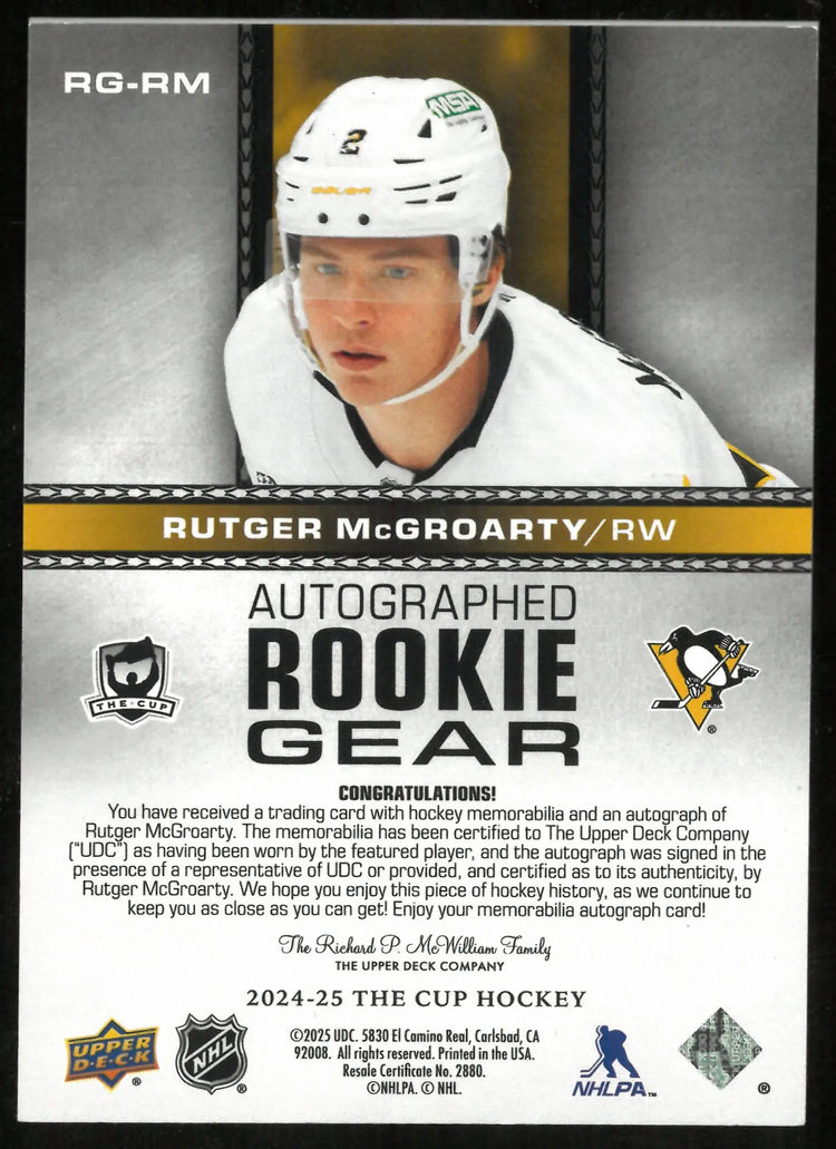 2024-25 Upper Deck The Cup Rookie Gear Patch Auto Rutger McGroarty /24 