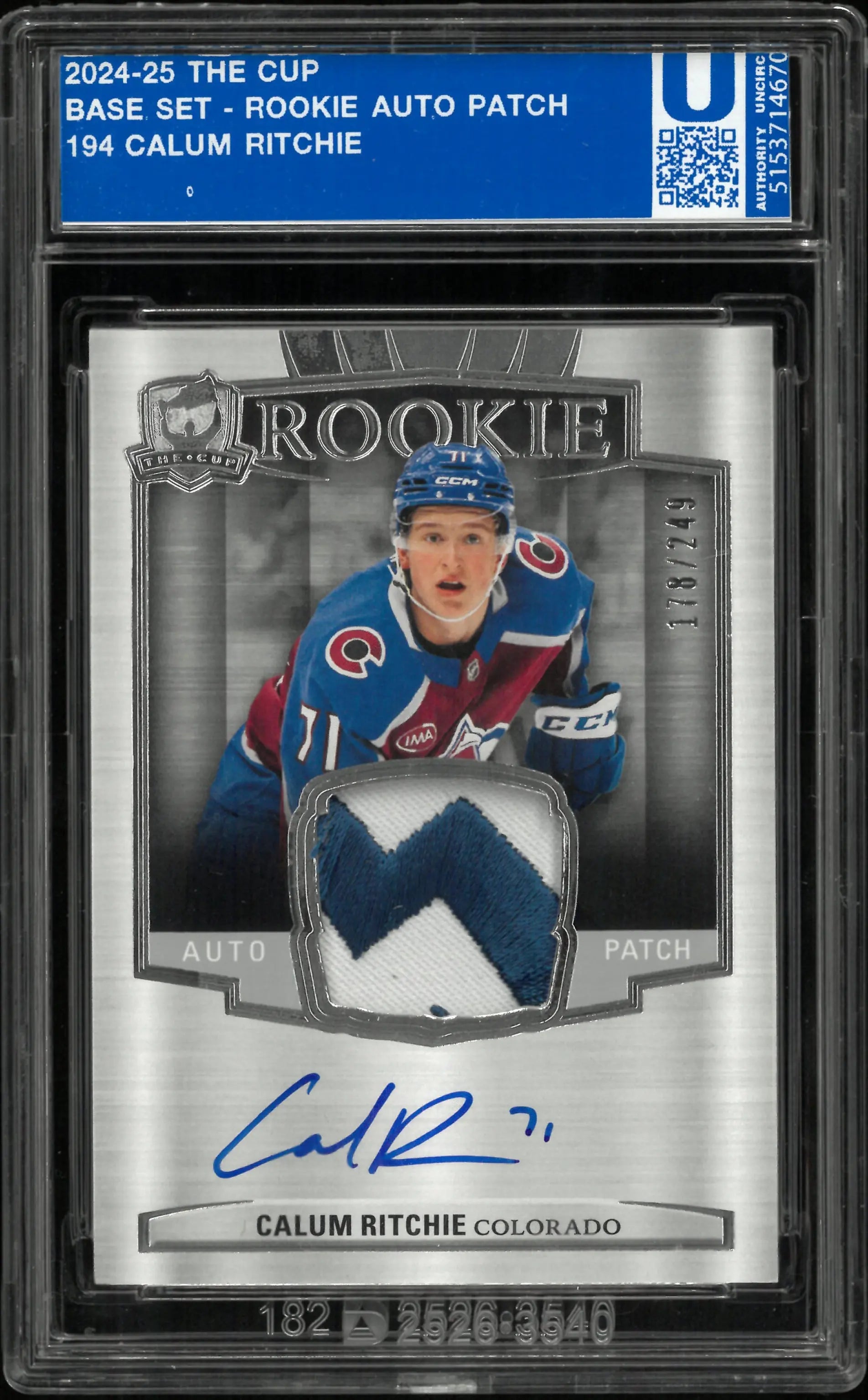 2024-25 Upper Deck The Cup Rookie Patch Autograph Calum Ritchie Auto RC/249 