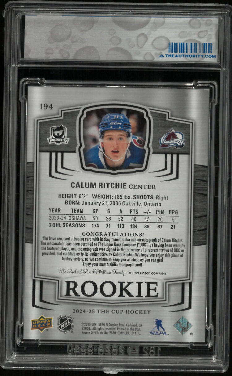 2024-25 Upper Deck The Cup Rookie Patch Autograph Calum Ritchie Auto RC/249 