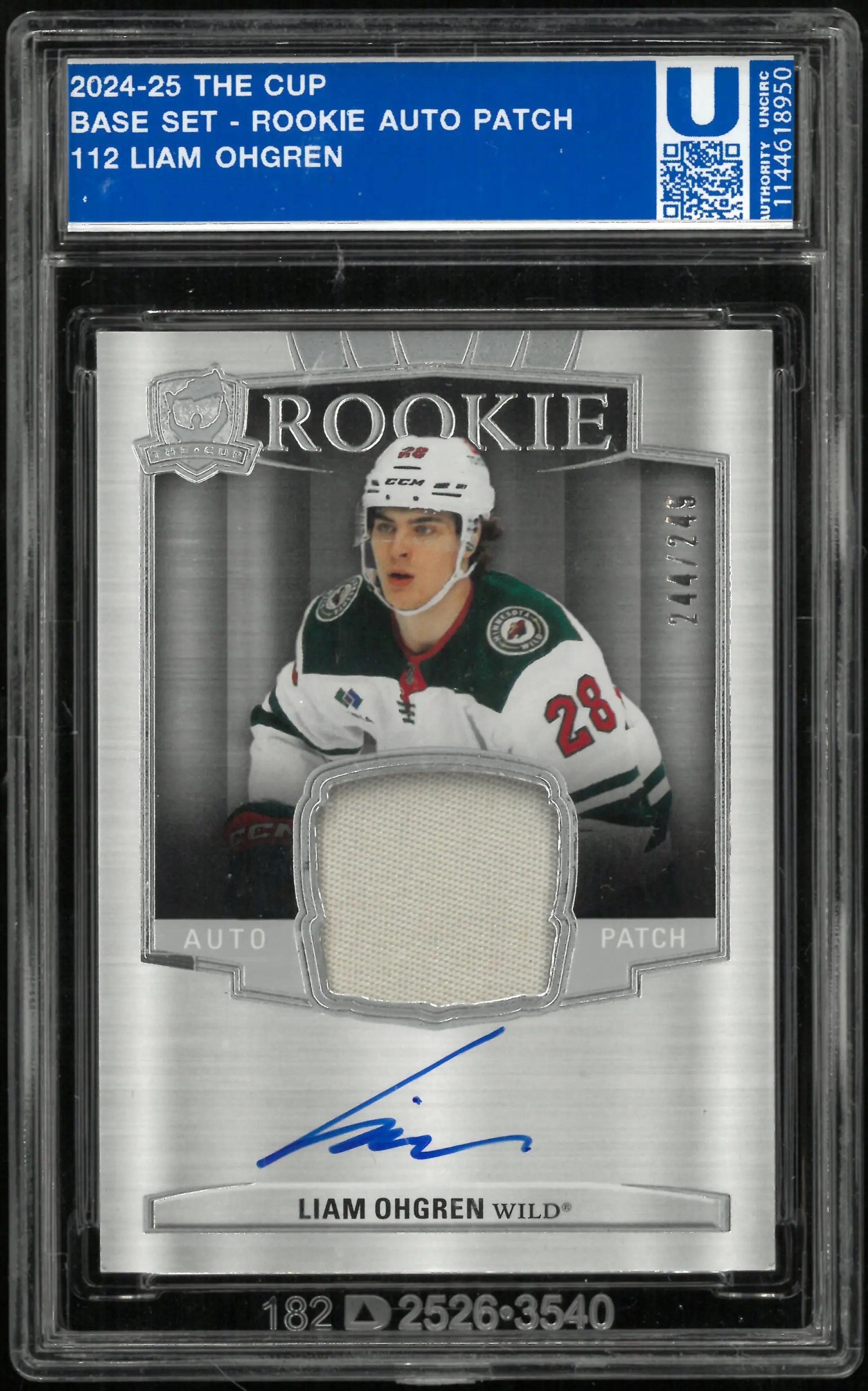 2024-25 Upper Deck The Cup Rookie Patch Autograph Liam Ohgren Auto RC /249 