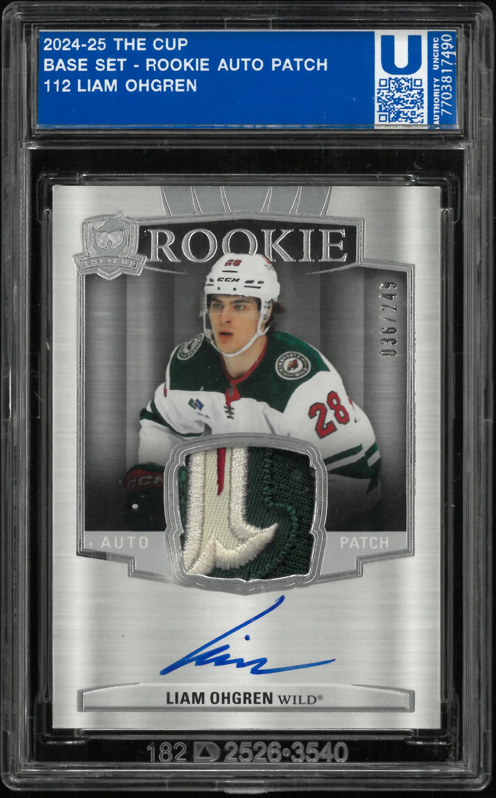 2024-25 Upper Deck The Cup Rookie Patch Autograph Liam Ohgren Auto RC /249 