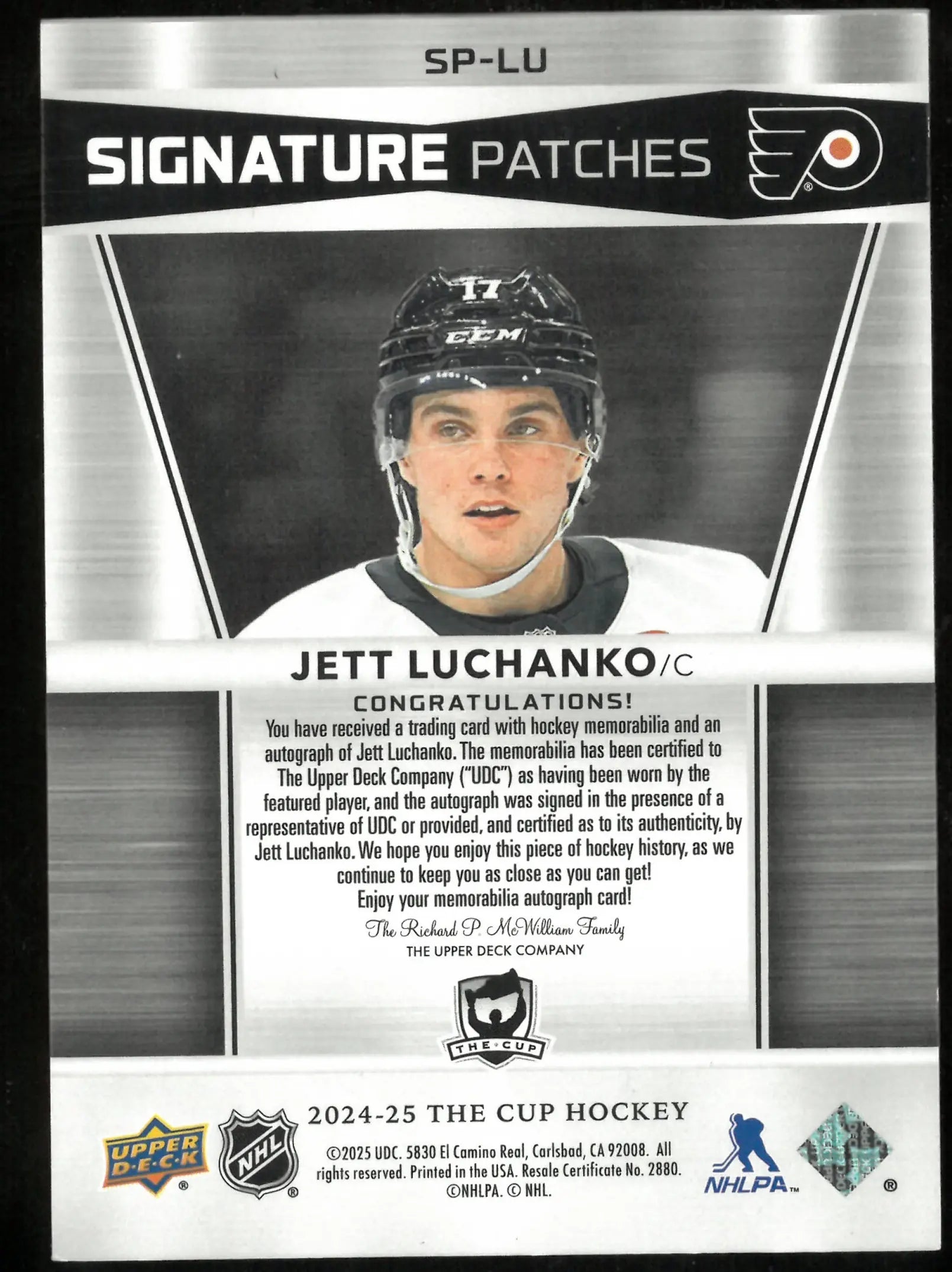 2024-25 Upper Deck The Cup Rookie Signature Patches Auto Jett Luchanko /99 