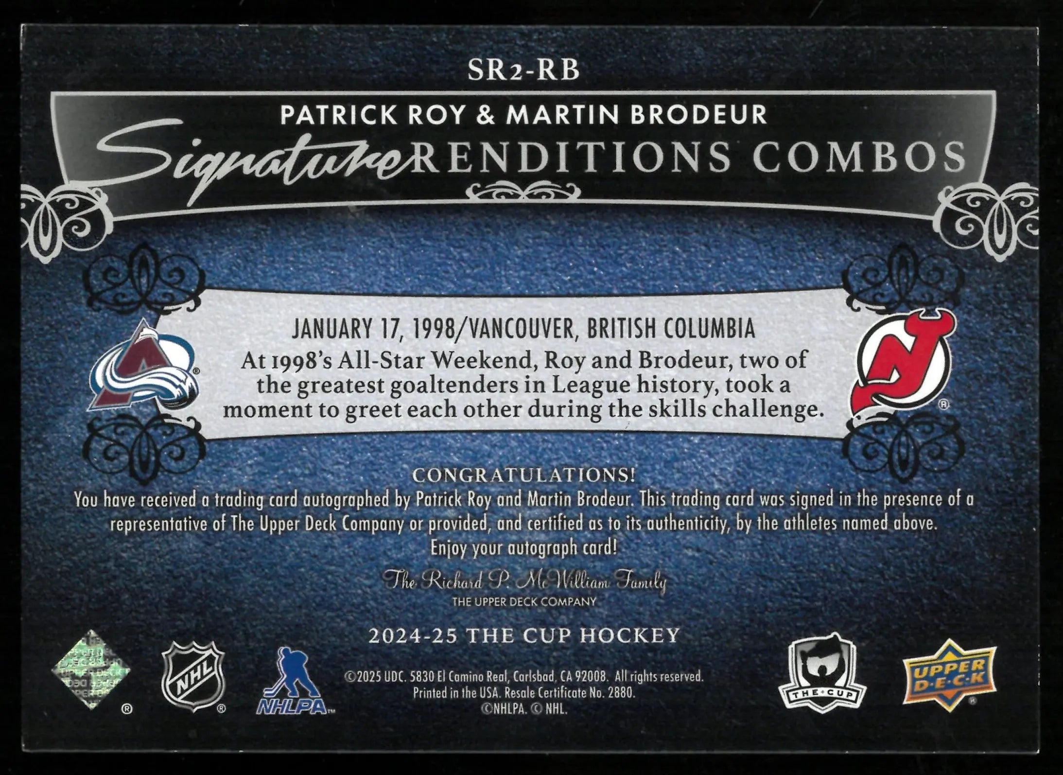2024-25 Upper Deck The Cup Signature Renditions Combos Auto Roy Brodeur 