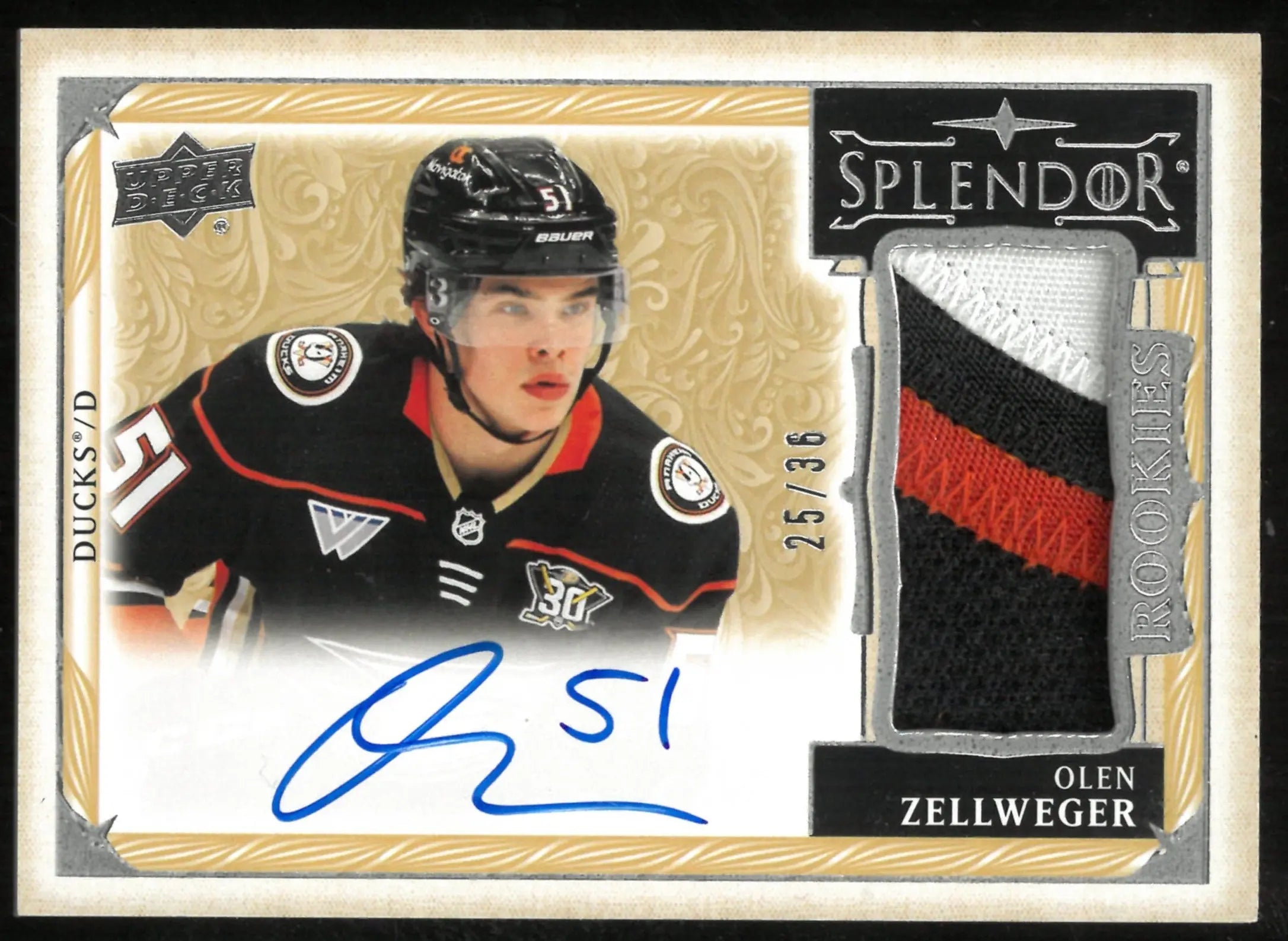 2024-25 Upper Deck The Cup Splendor Patch Auto Olen Zellweger /36 