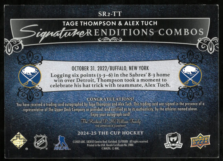 2024-25 Upper Deck The Cup Thompson Tuch Signature Auto Renditions 