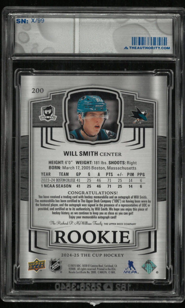 2024-25 Upper Deck The Cup Will Smith RC Rookie 3 Color Patch Auto /99 