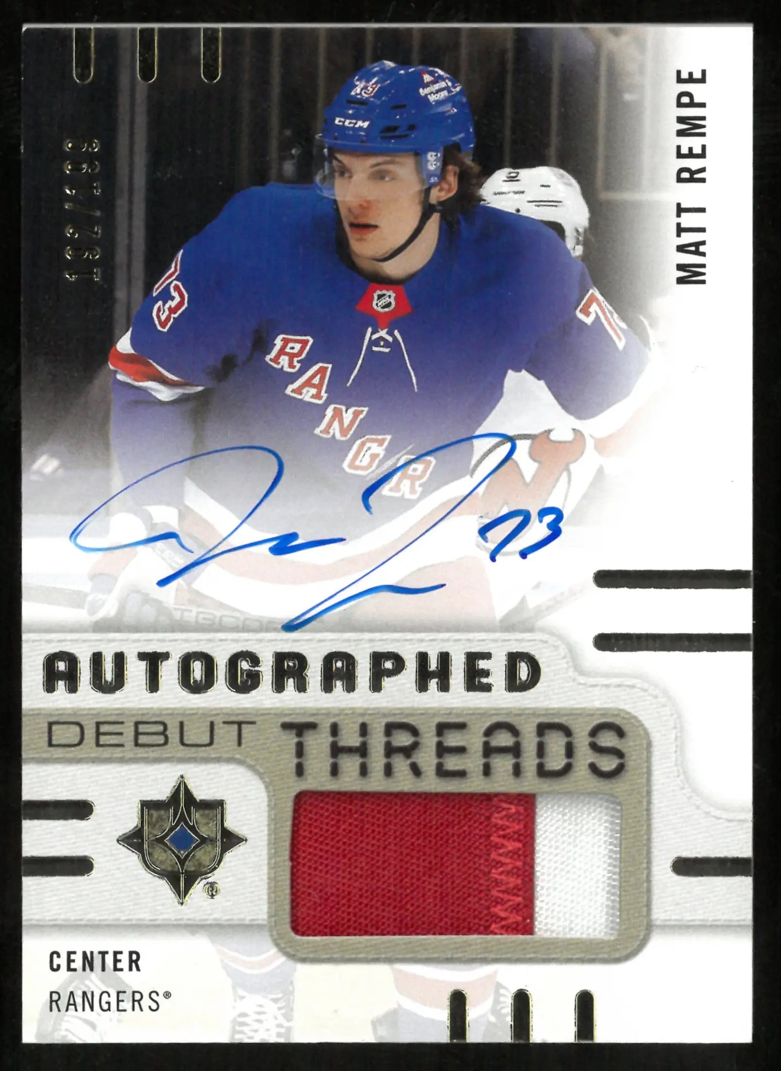 2024-25 Upper Deck Ultimate Collection Debut Threads Rookie Patch Auto Matt Rempe /199 