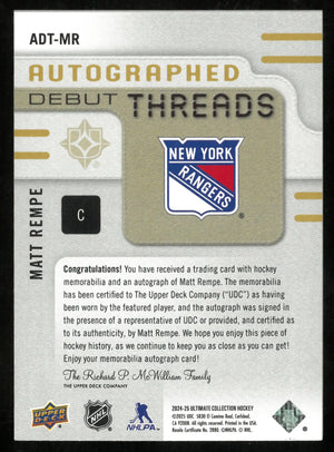 2024-25 Upper Deck Ultimate Collection Debut Threads Rookie Patch Auto Matt Rempe /199 