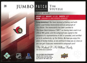 2024-25 Upper Deck Ultimate Collection Tim Stutzle Jumbo Patch Autographs #/10 