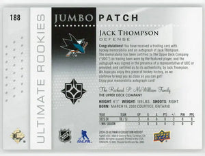2024-25 Upper Deck Ultimate Rookie Patch Autograph Jack Thompson Auto /15 RC 