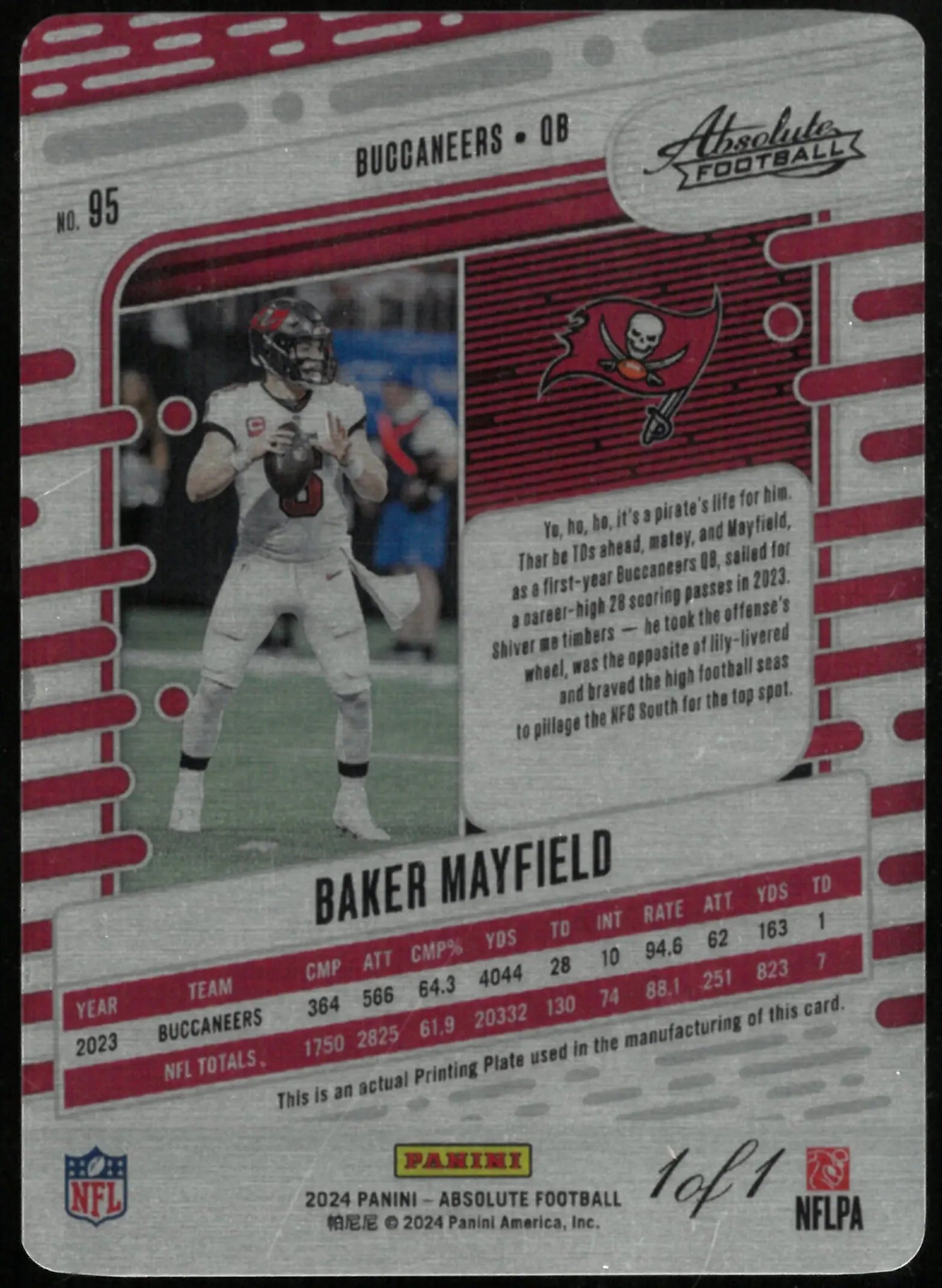 2024 Absolute Football Baker Mayfield Printing Plate 1/1 