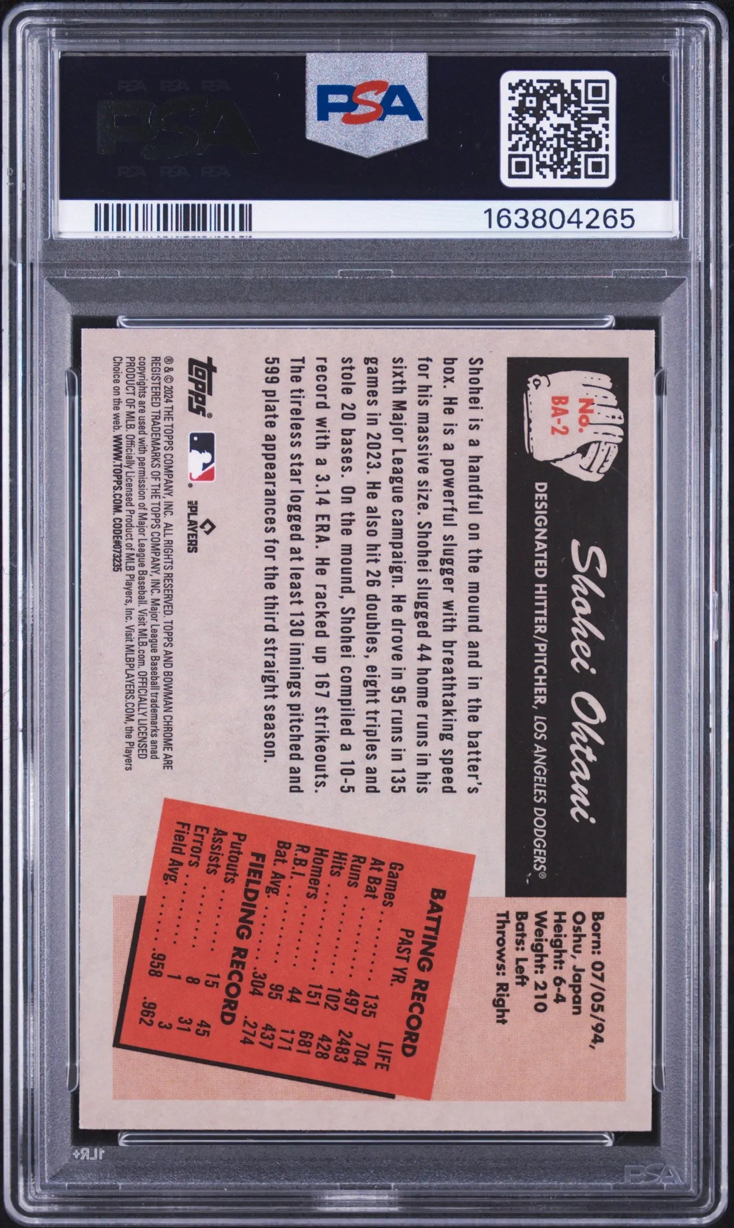 2024 Bowman 1955 Bowman Anime Shohei Ohtani PSA 9 
