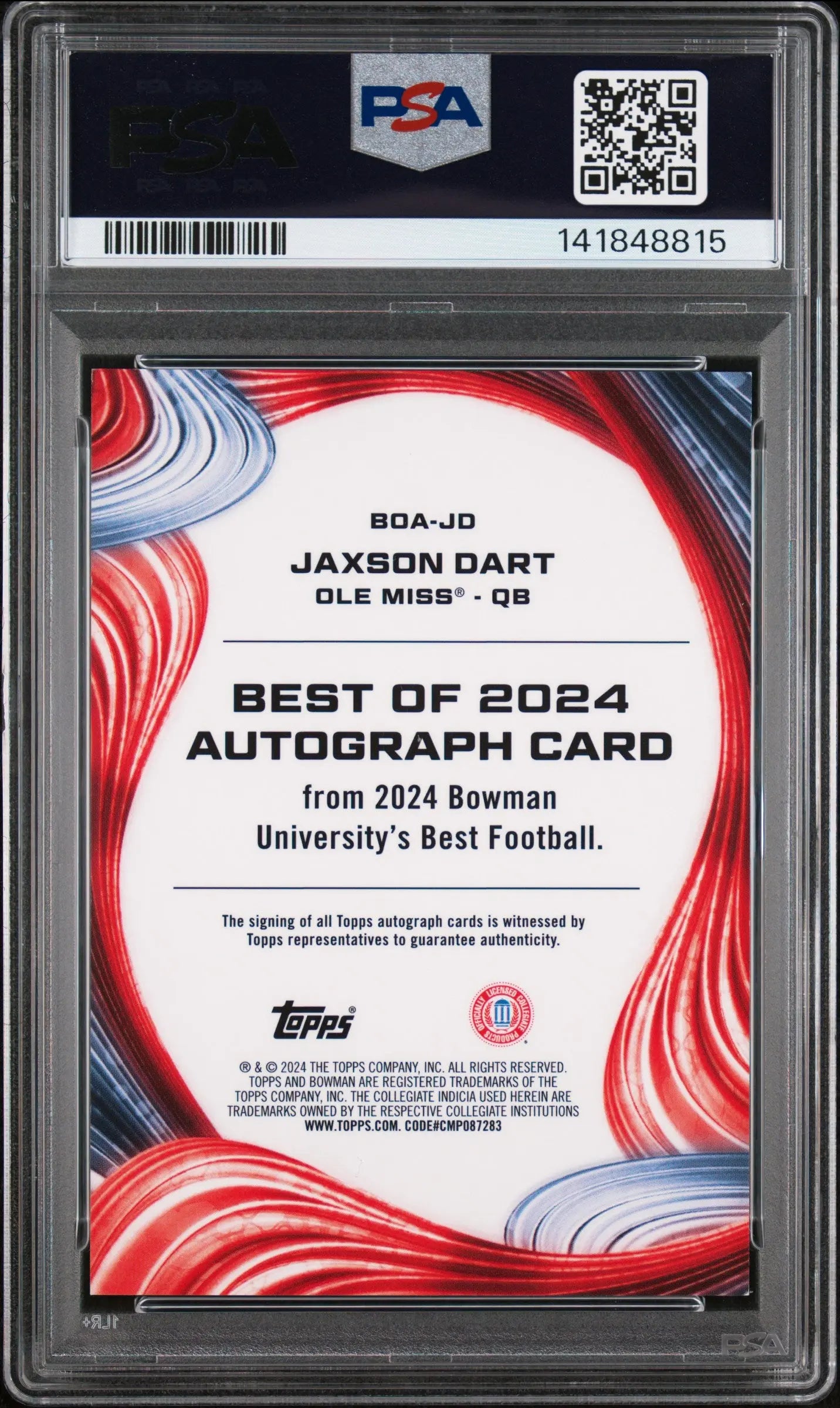 2024 Bowman Best University Autographs Jaxson Dart Green Mini Diamond PSA 9 