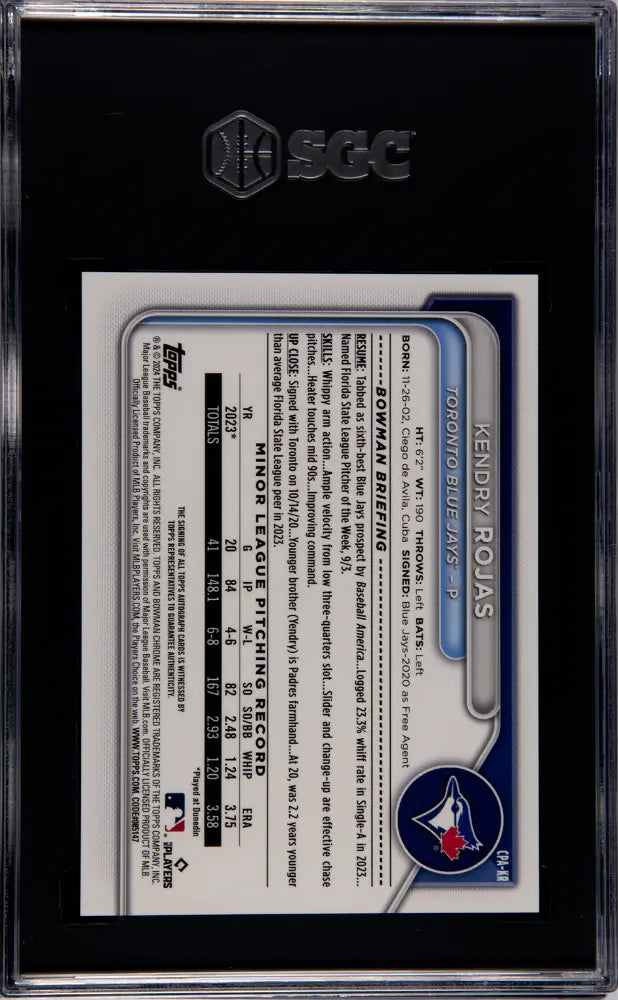 2024 Bowman Chrome Kendry Rojas Prospect Auto Mini Dmnd. Refractor SGC 10 /100 