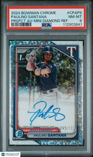 PSA 8 Paulino Santana Mini Diamond Refractor - 2024 Bowman PSA 8 Paulino Santana Mini Diamond Refractor - 2024 Bowman